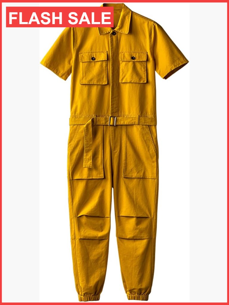 Short Sleeve Button-Front Work Coverall Jumpsuit Twill Stain Resistant Relaxed